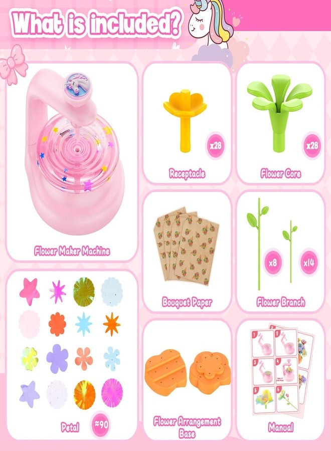 cosone DIY Fabric Flower Bouquet Toys for 3 4 5 6 7 8 Year Girls Valentines Day Gift Educational Toy Reusable Bouquets Maker Birthday Gift for Girls Handmade Activity Set - Pink - Image 2
